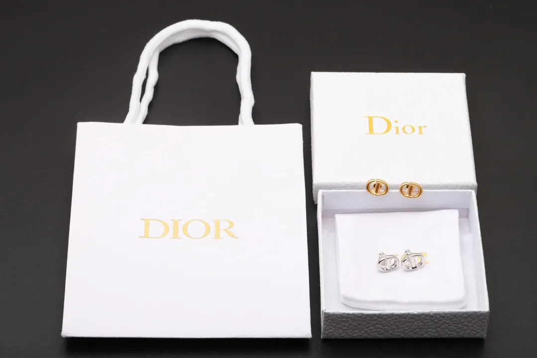 CD Navy Stud Earrings (Gold-Plated Brass) D13016670 — view 2