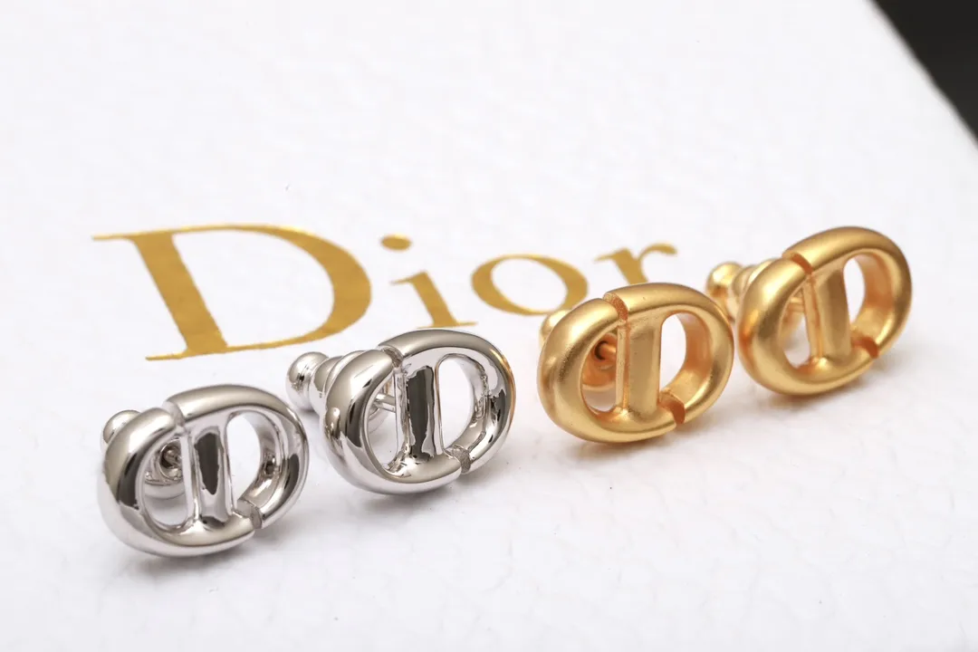 CD Navy Stud Earrings (Gold-Plated Brass) D13016670 — view 3