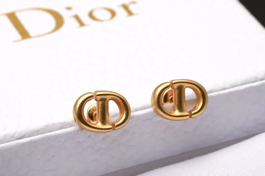 CD Navy Stud Earrings (Gold-Plated Brass) D13016670 — view 4