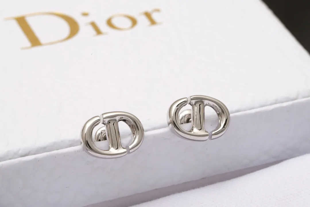 CD Navy Stud Earrings (Gold-Plated Brass) D13016670 — view 5