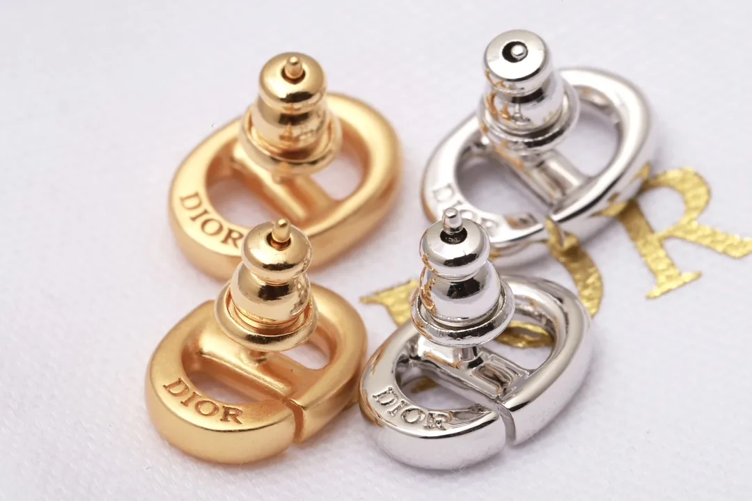 CD Navy Stud Earrings (Gold-Plated Brass) D13016670 — view 6