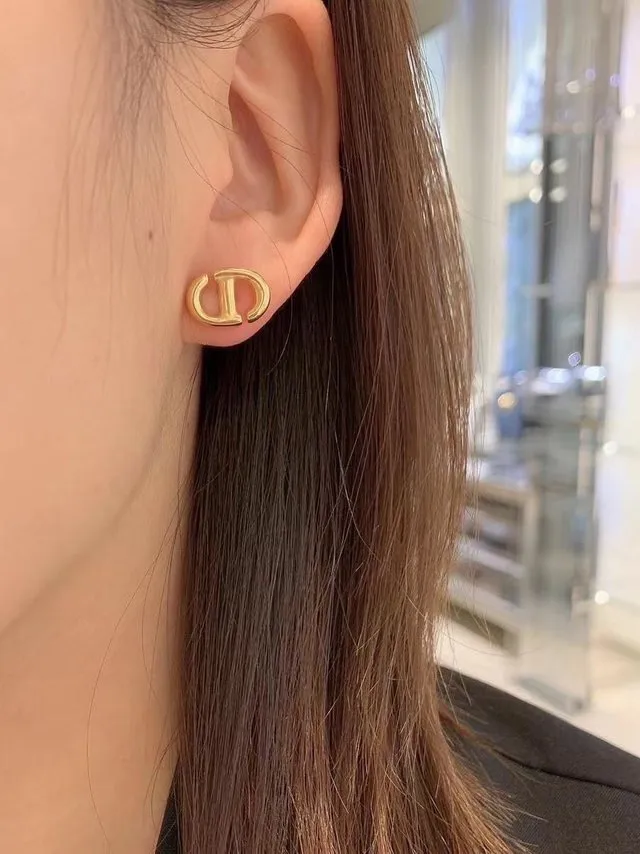 CD Navy Stud Earrings (Gold-Plated Brass) D13016670 — view 7