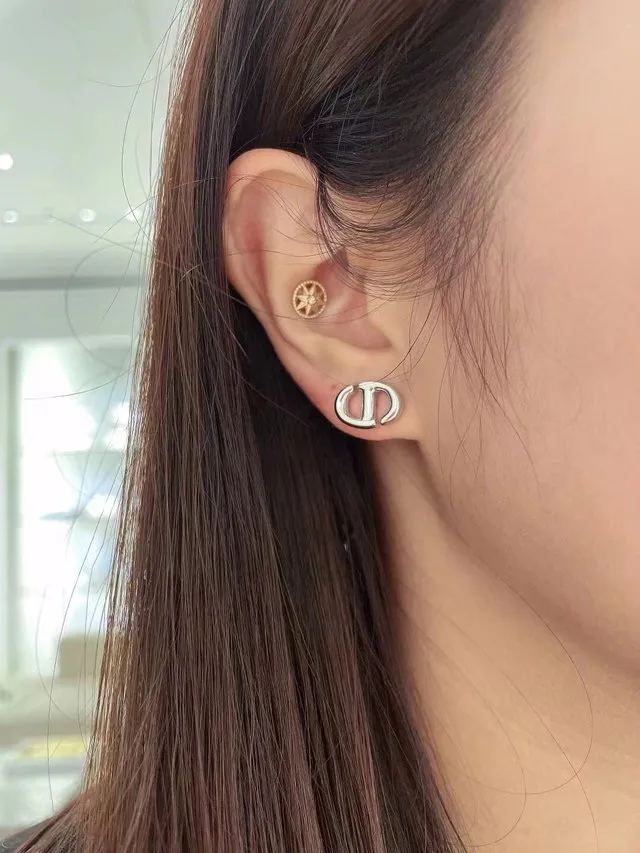 CD Navy Stud Earrings (Gold-Plated Brass) D13016670 — view 8