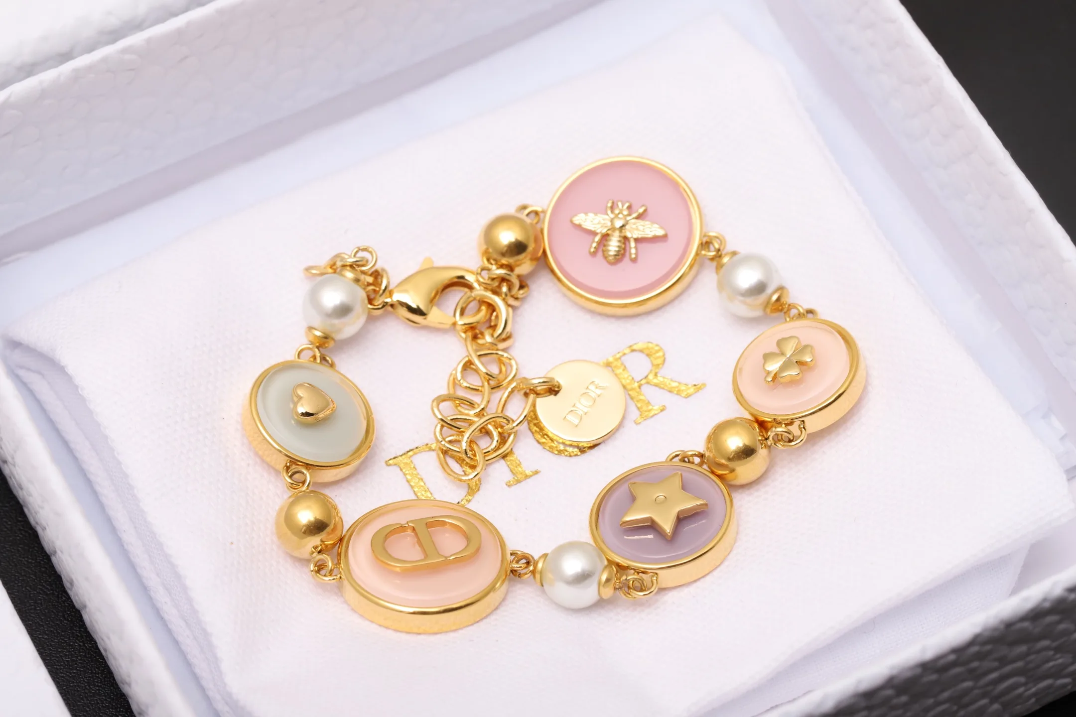 Dior Pastel Resin and Faux Pearl Charm Bracelet D16017661 — view 3
