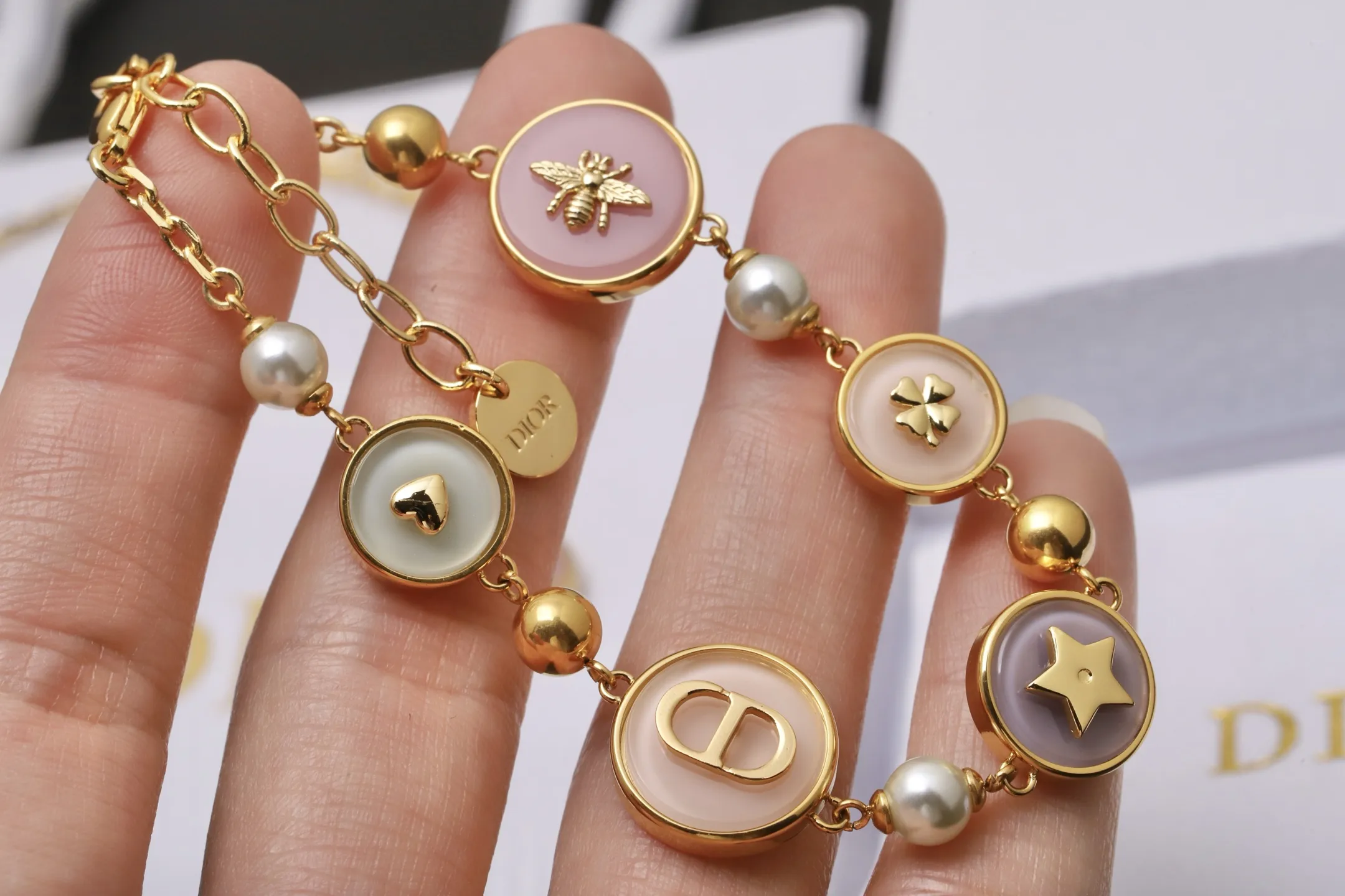 Dior Pastel Resin and Faux Pearl Charm Bracelet D16017661 — view 5