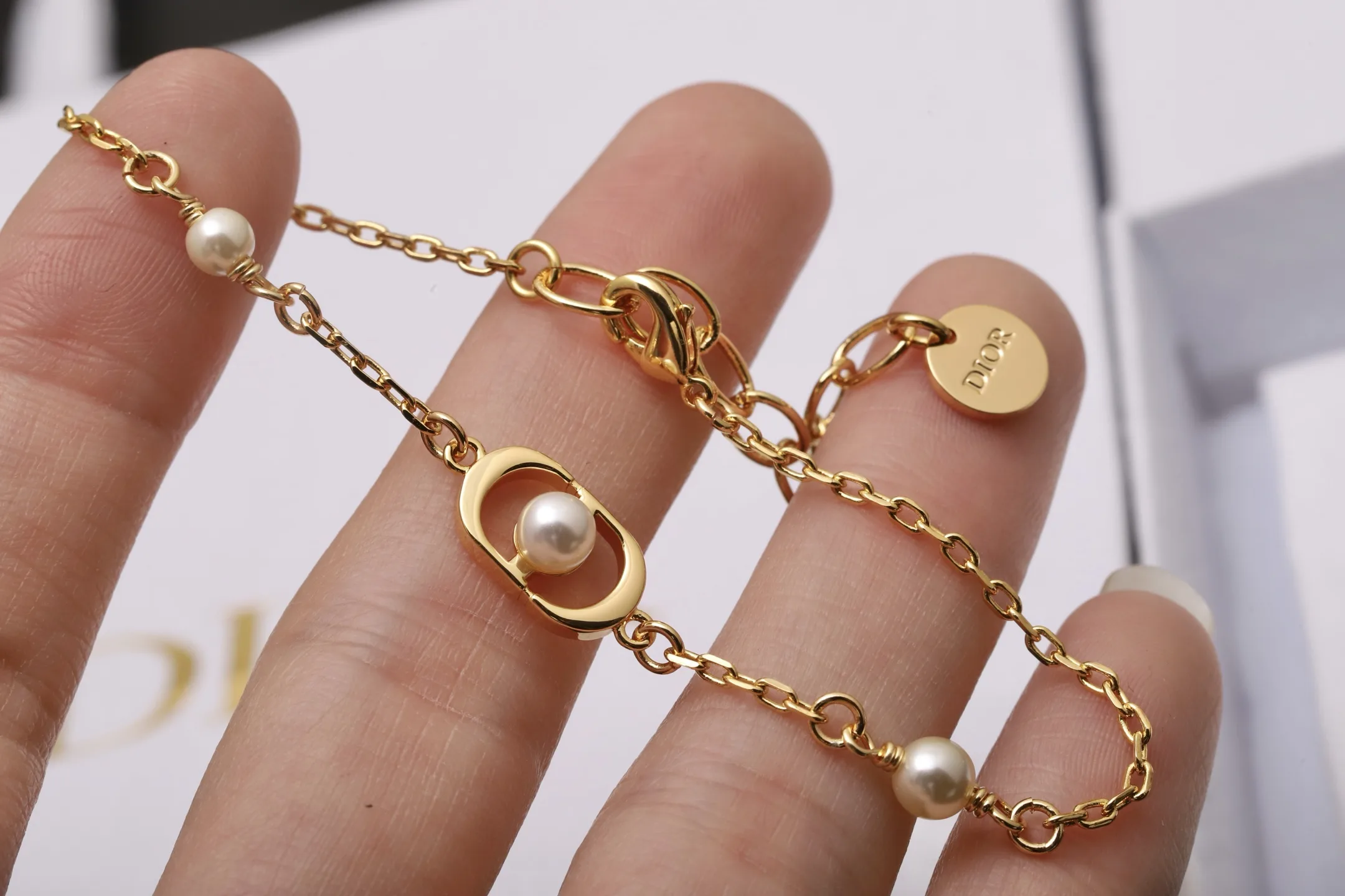CD Navy Pearl Bracelet (Gold-Plated Brass) D11017635 — view 4