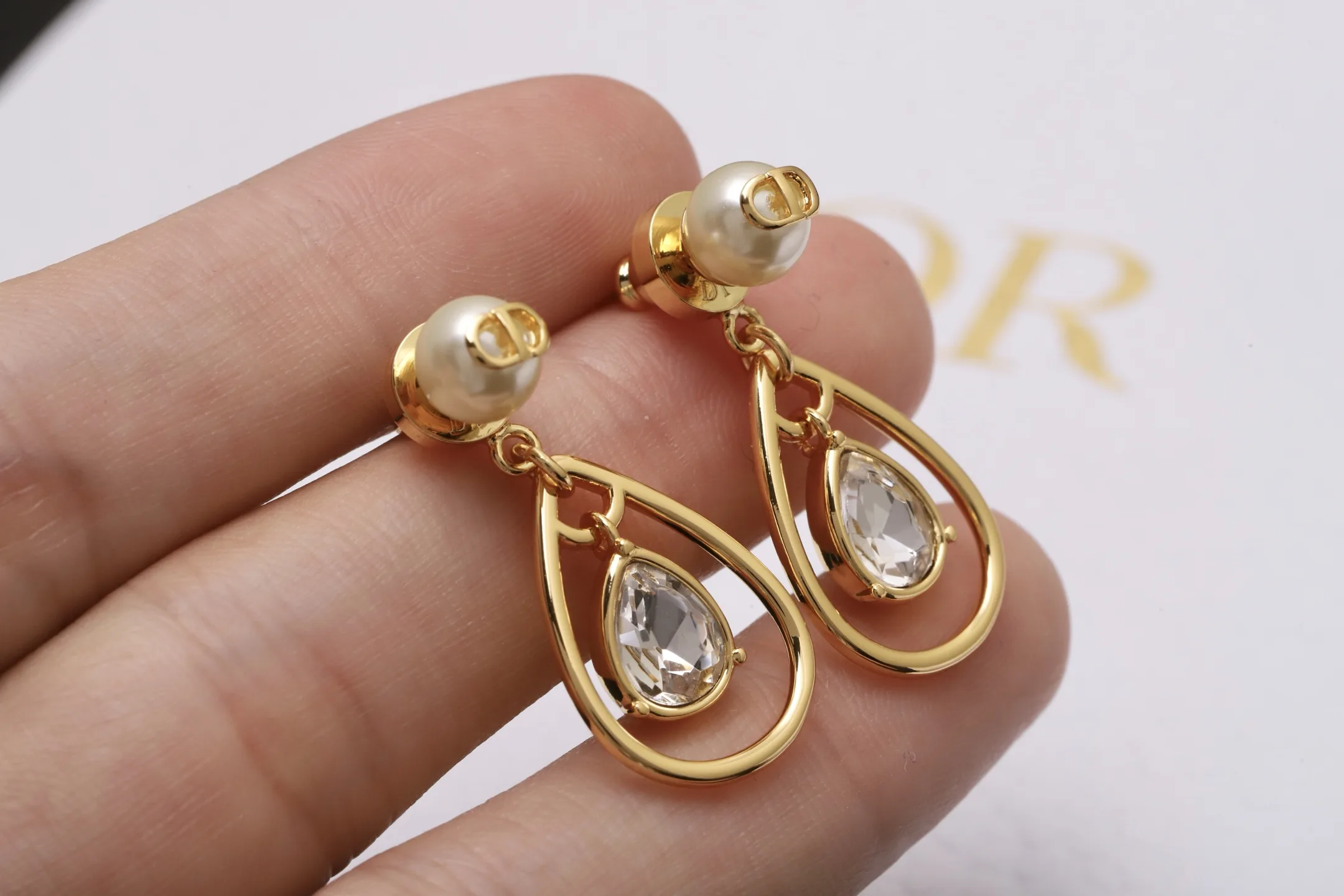 CD Pearl and Crystal Drop Earrings D11517498 — view 6