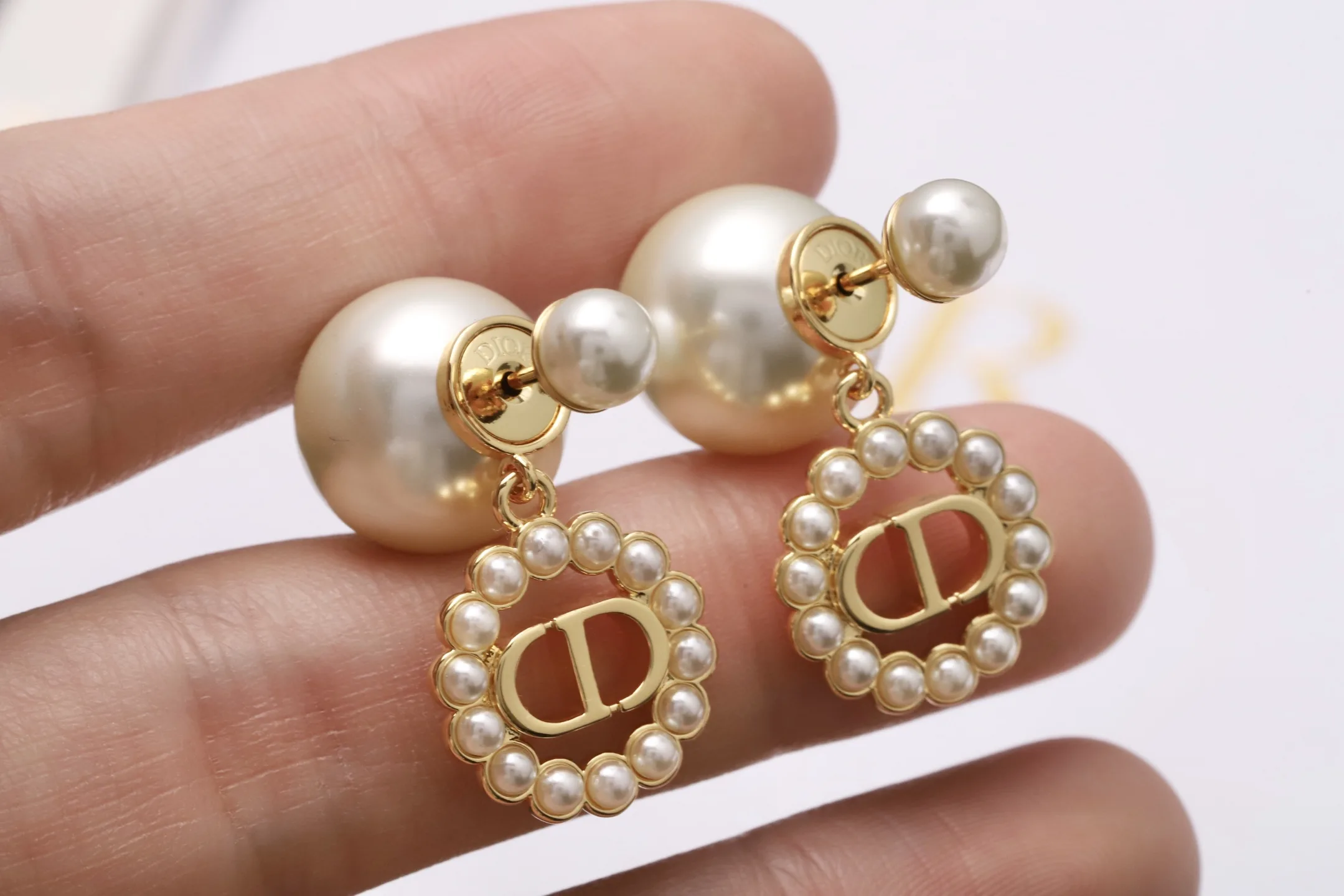 CD Navy Resin Pearl Drop Earrings D14017209 — view 4