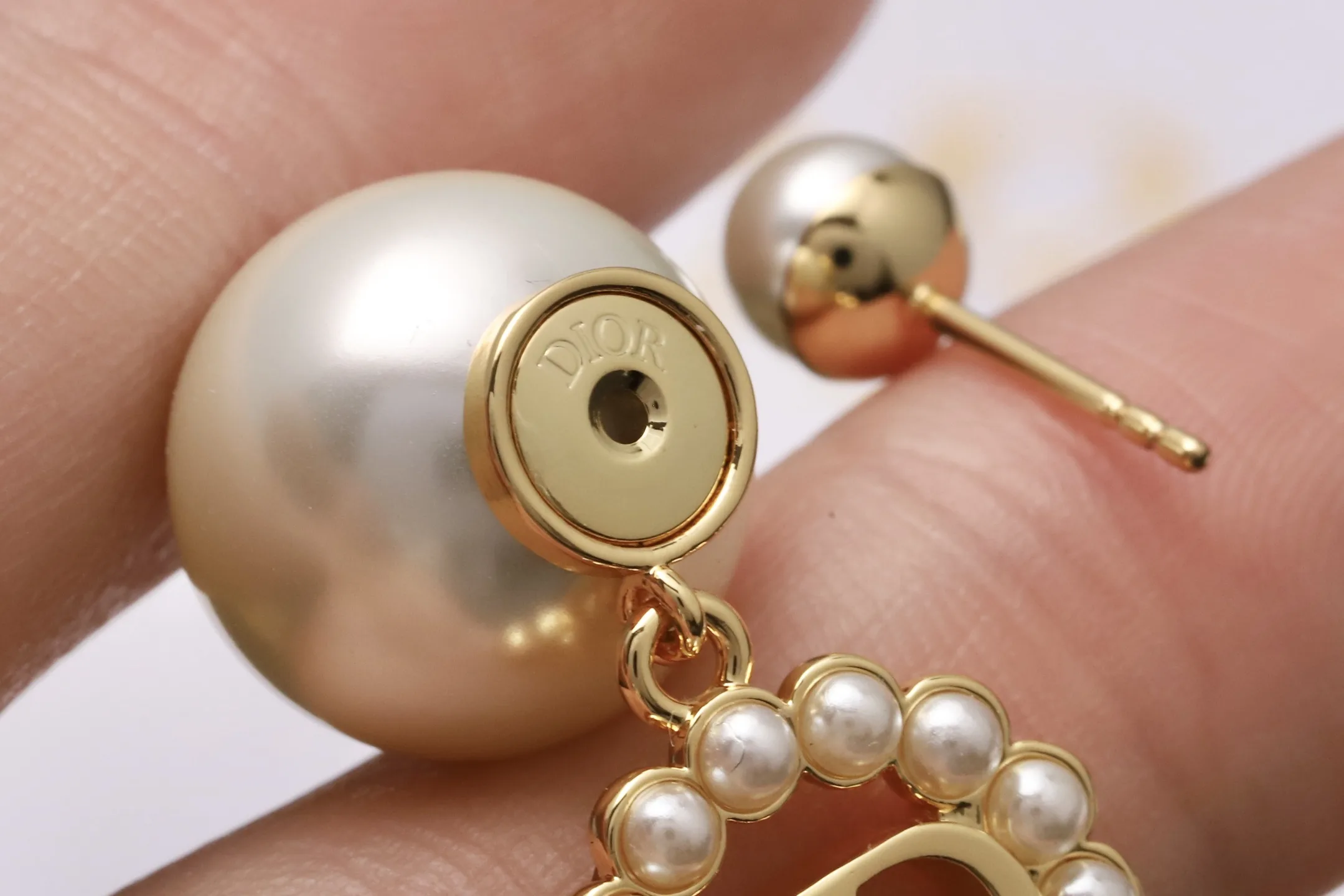 CD Navy Resin Pearl Drop Earrings D14017209 — view 6
