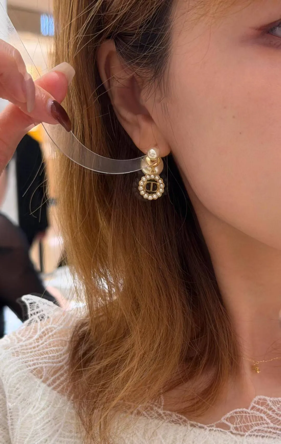 CD Navy Resin Pearl Drop Earrings D14017209 — view 9