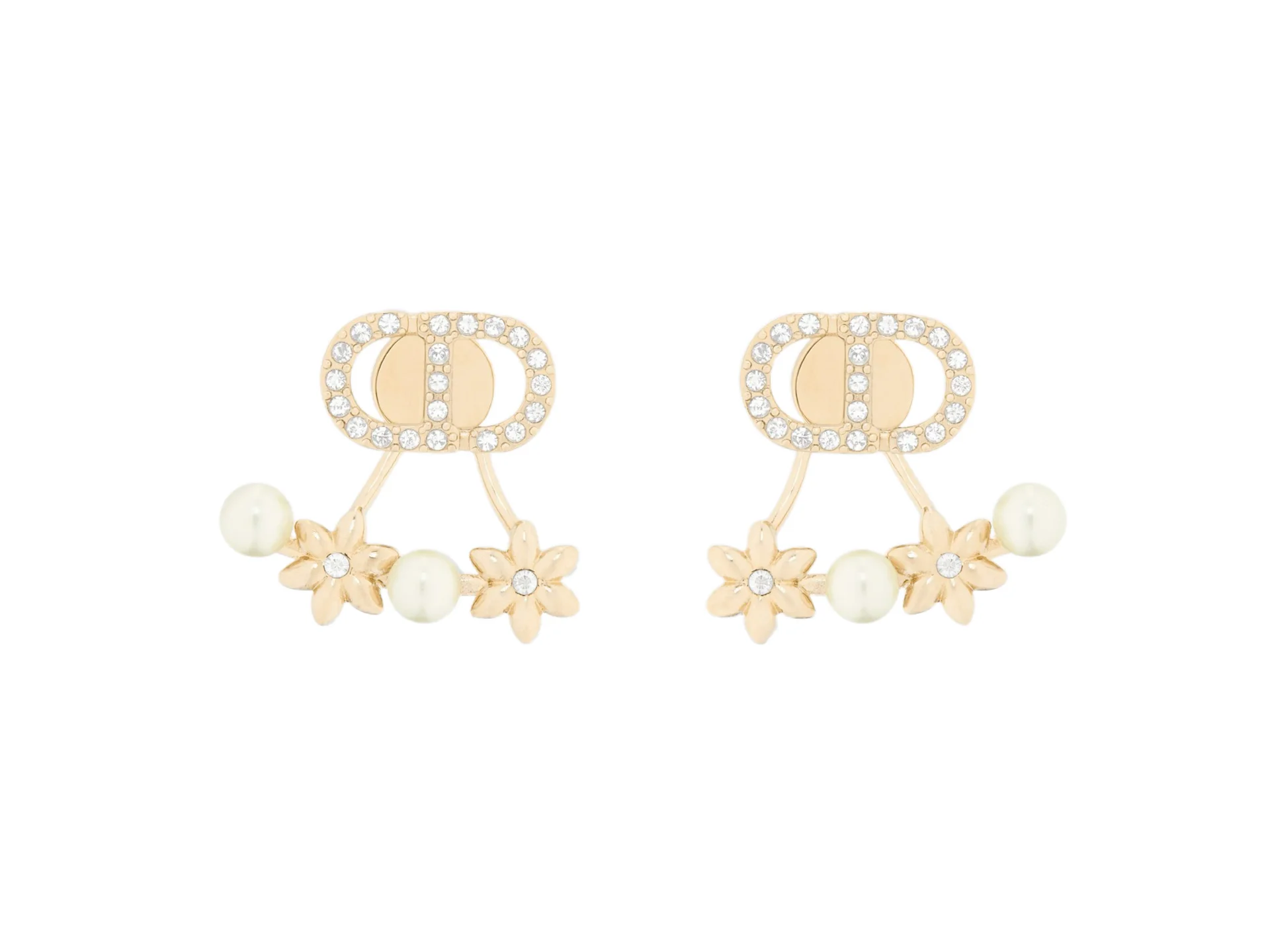 CD Logo Pearl and Floral Stud Earrings D14017099