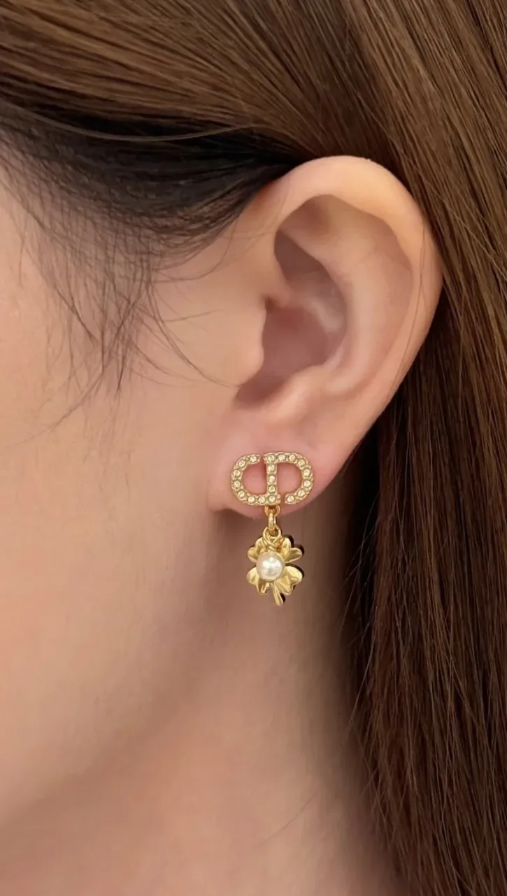 CD Logo Clover and Pearl Drop Earrings D12017292 — view 8