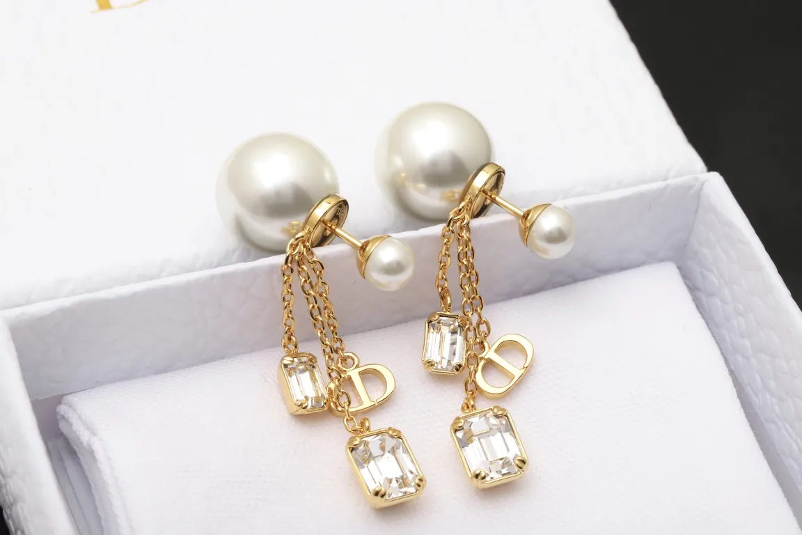 Dior Tribales Crystal and Pearl Tassel Earrings D15517279 — view 3