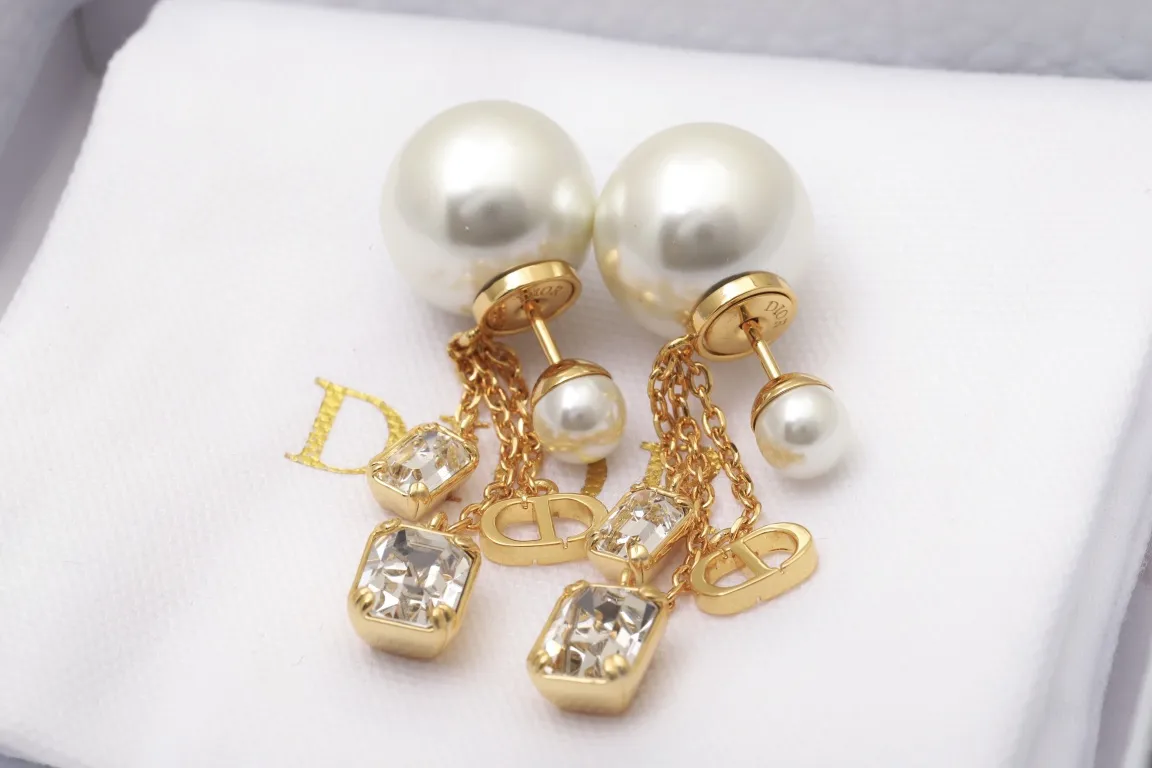 Dior Tribales Crystal and Pearl Tassel Earrings D15517279 — view 4