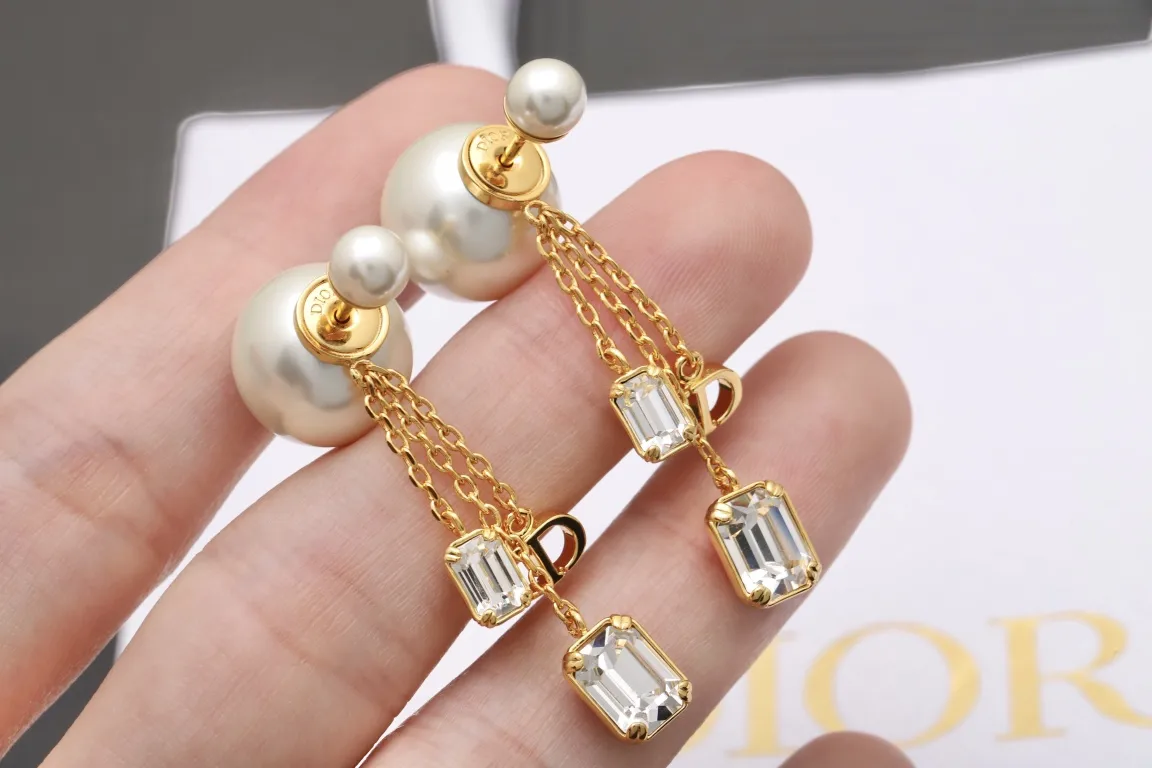 Dior Tribales Crystal and Pearl Tassel Earrings D15517279 — view 5