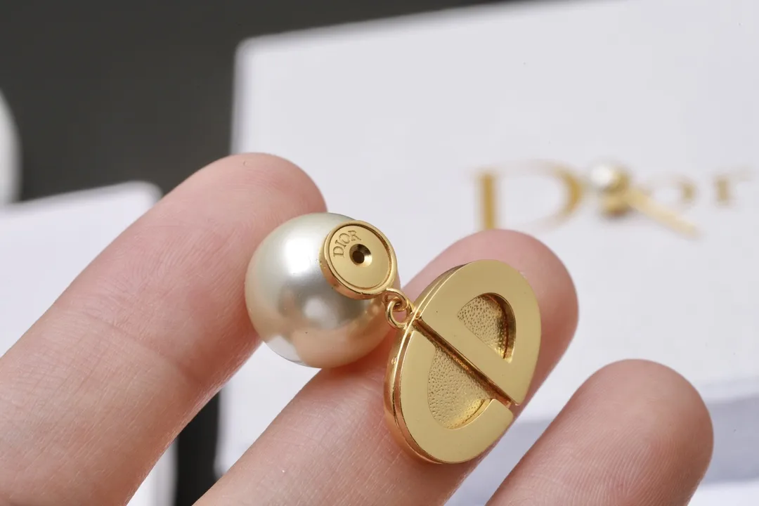 CD Navy Resin Pearl Drop Earrings D14017586 — view 6