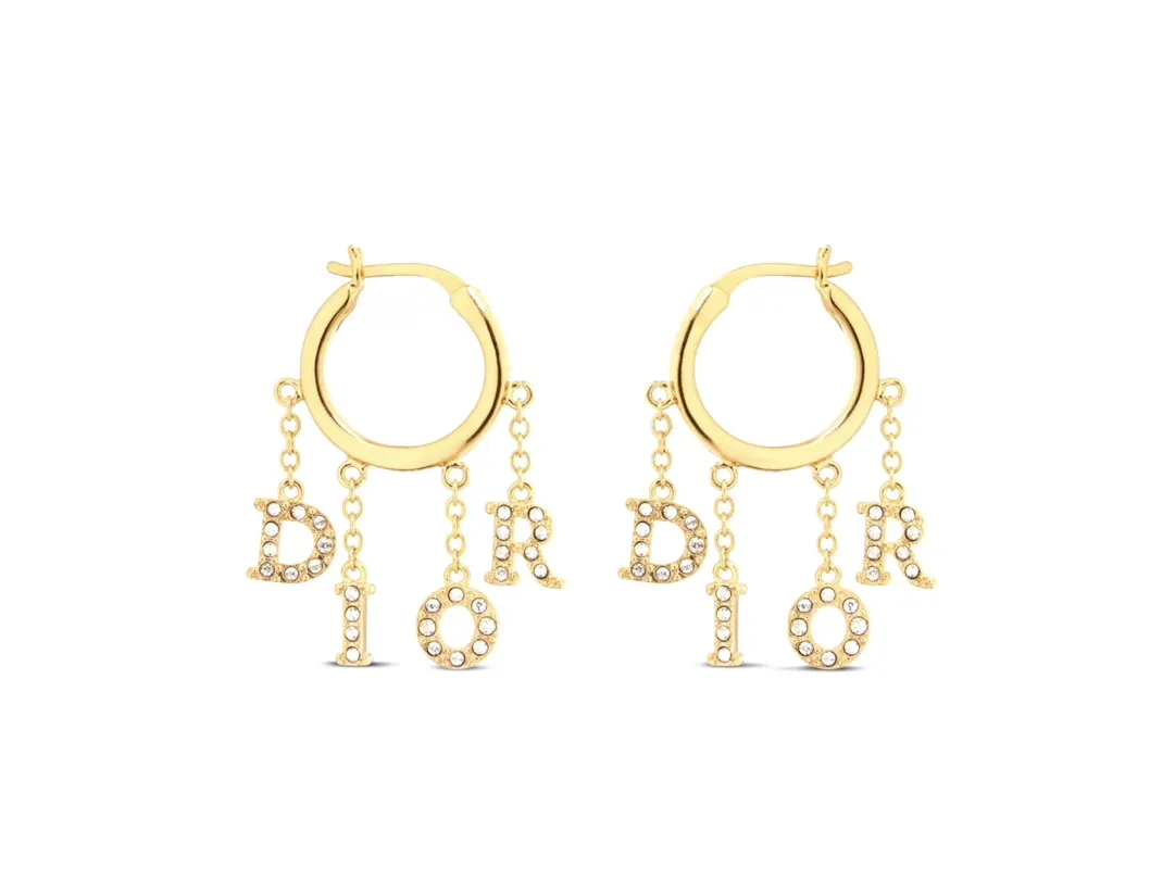 Dior Logo Charm Hoop Earrings with Crystals D15517587
