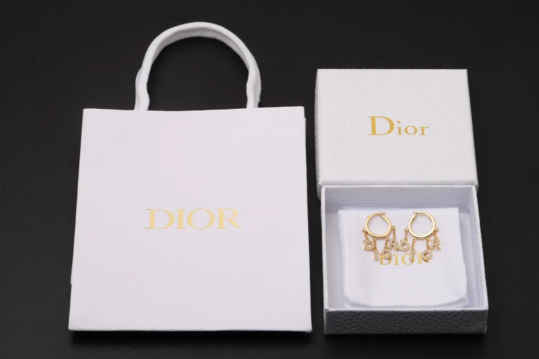 Dior Logo Charm Hoop Earrings with Crystals D15517587 — view 2