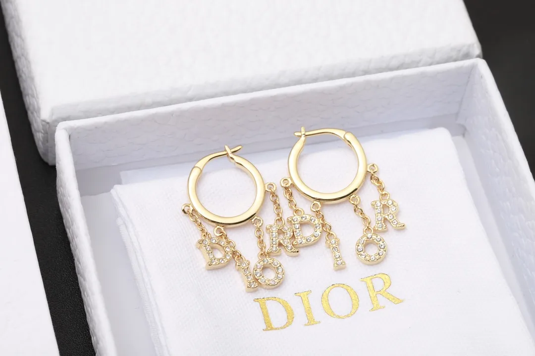 Dior Logo Charm Hoop Earrings with Crystals D15517587 — view 3