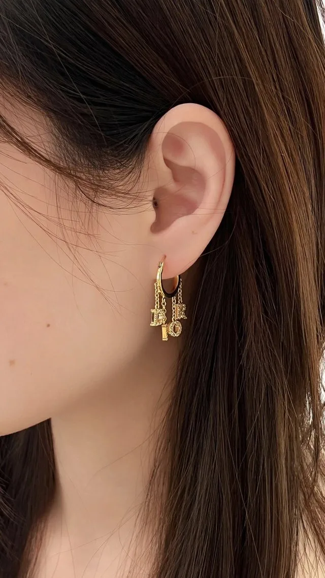 Dior Logo Charm Hoop Earrings with Crystals D15517587 — view 7