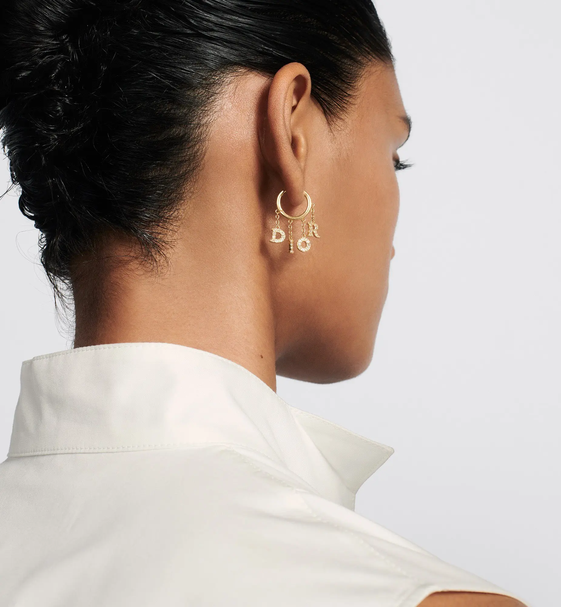 Dior Logo Charm Hoop Earrings with Crystals D15517587 — view 9