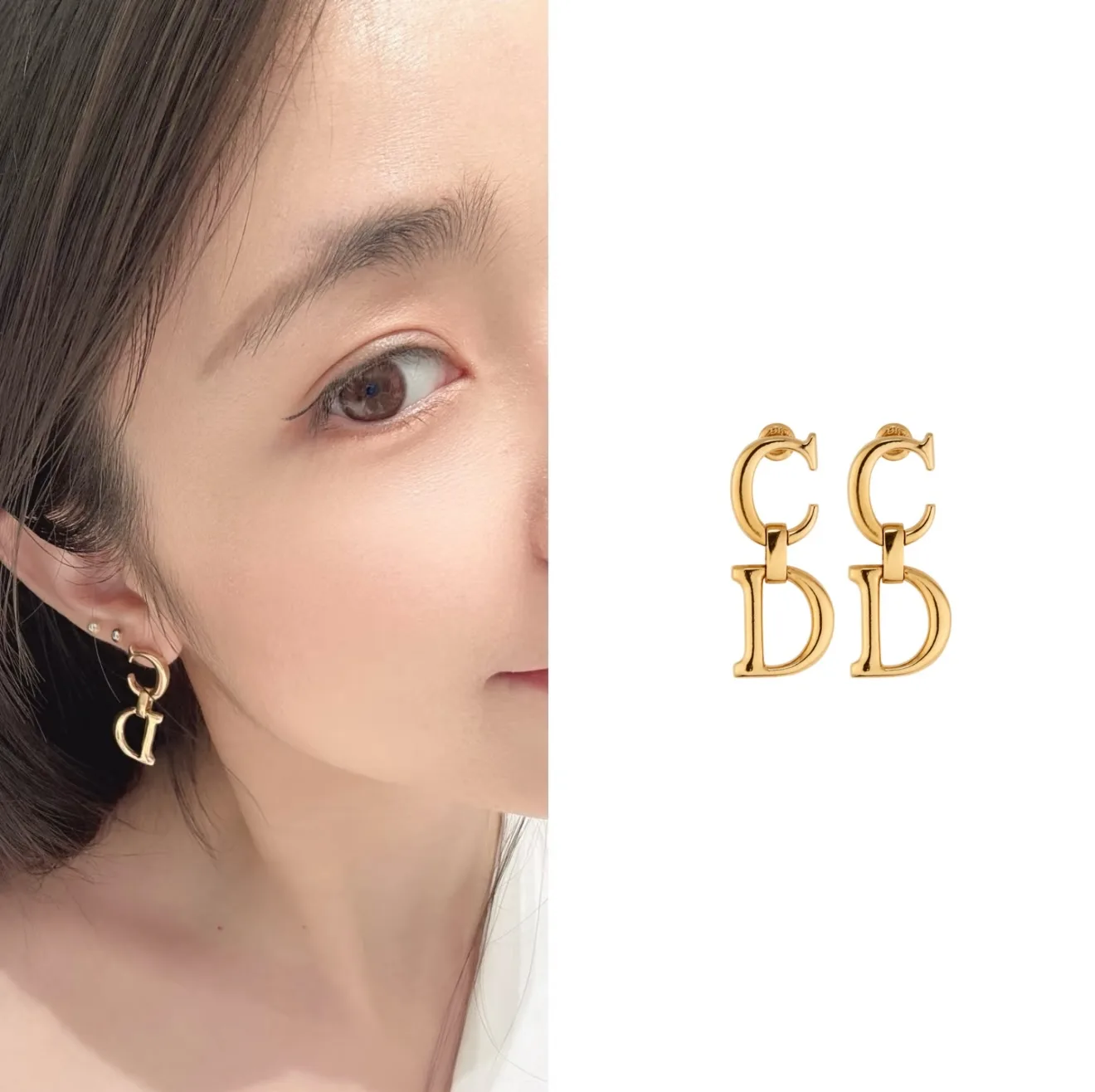 CD Icon Logo Drop Earrings (Gold-Plated Brass) D11017536 — view 8