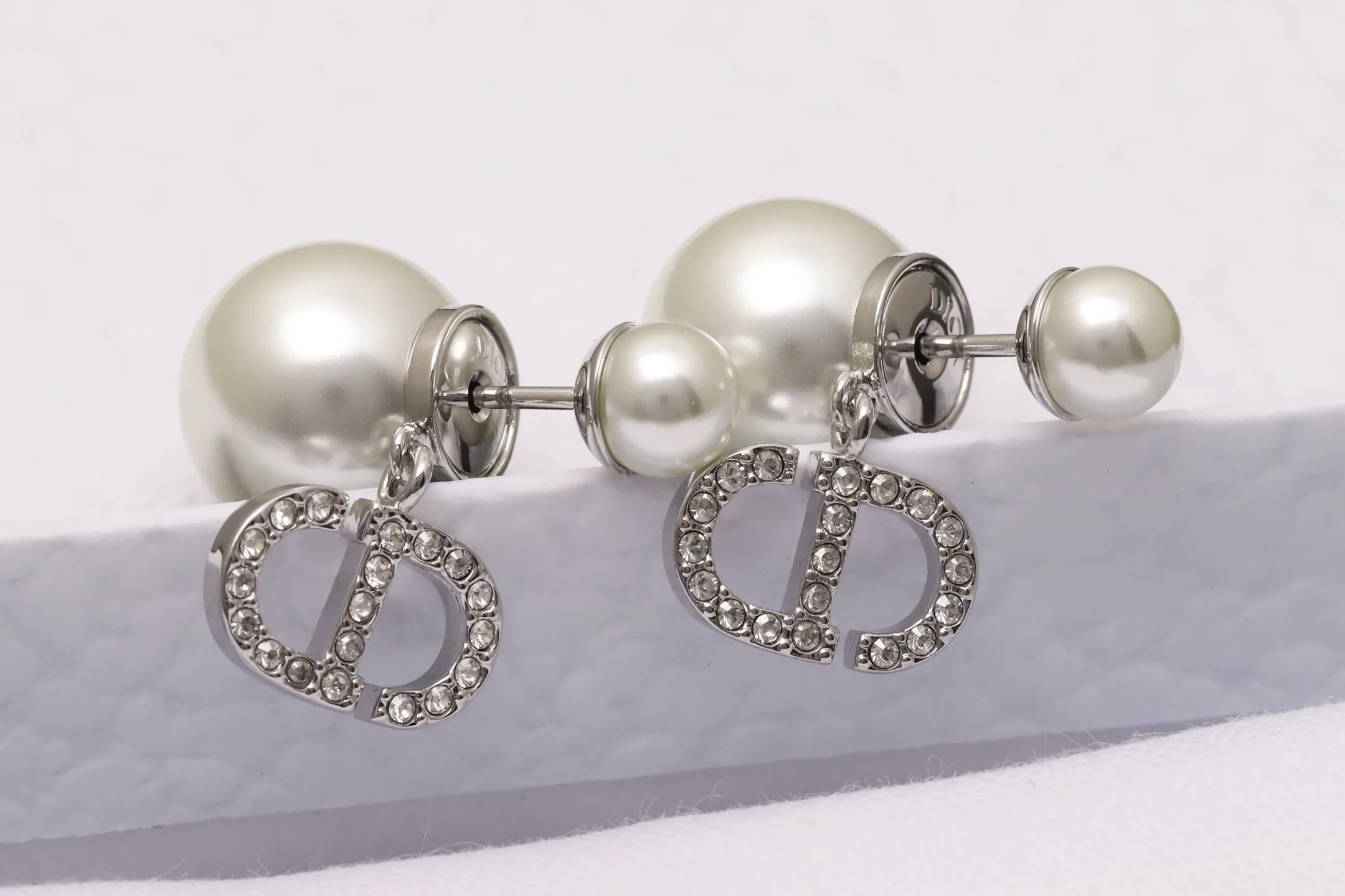 Tribales CD Logo Pearl Earrings (Gold-Plated Brass) D14017517 — view 3