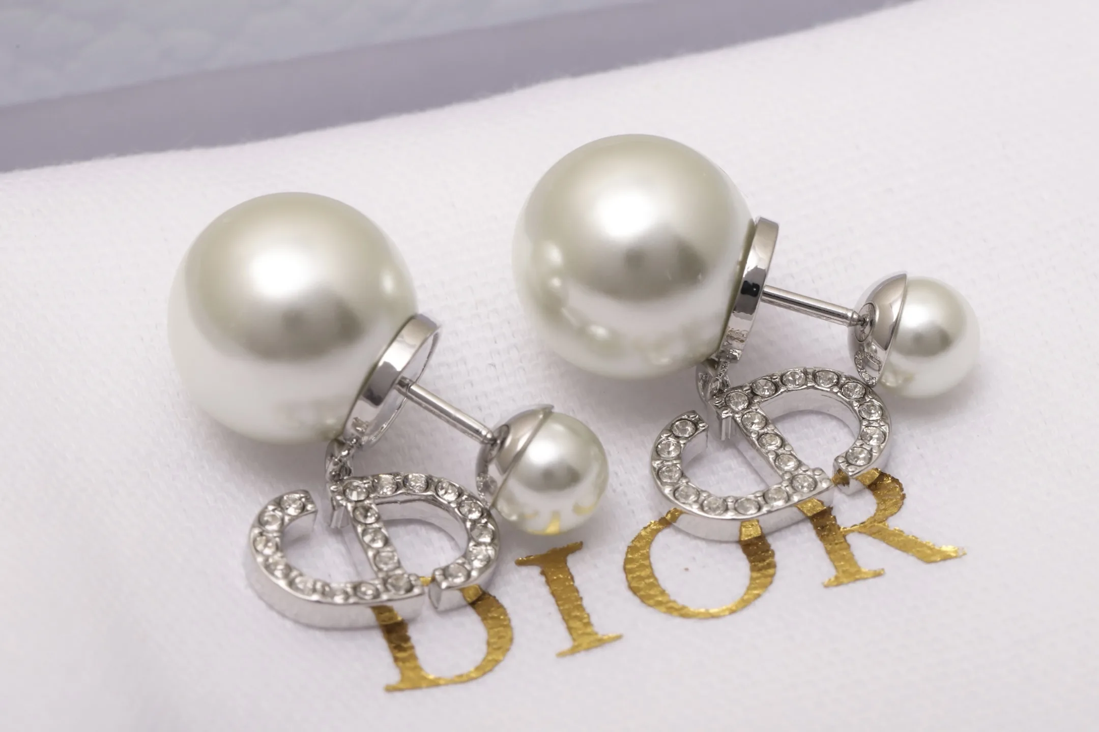 Tribales CD Logo Pearl Earrings (Gold-Plated Brass) D14017517 — view 4
