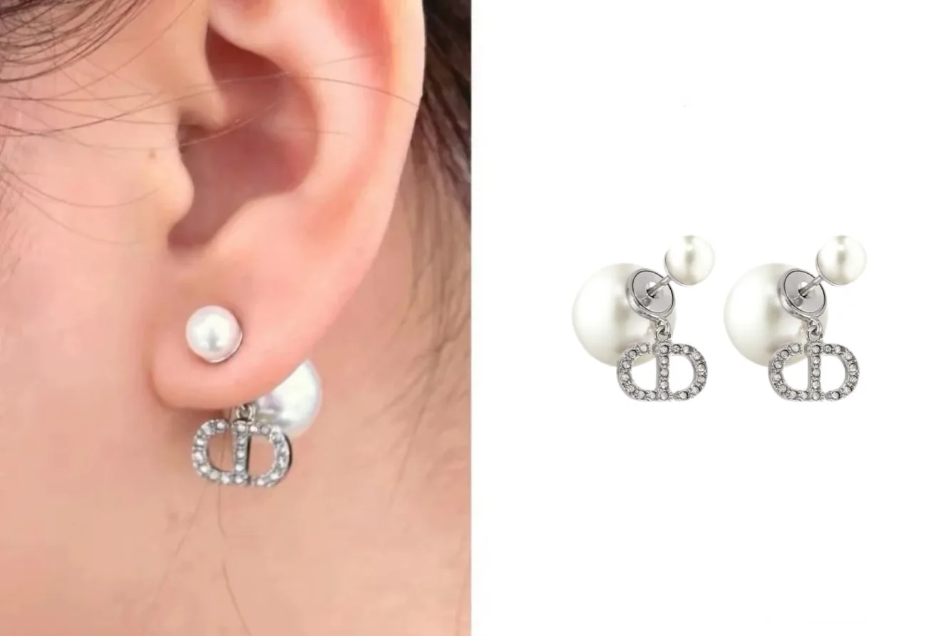 Tribales CD Logo Pearl Earrings (Gold-Plated Brass) D14017517 — view 8