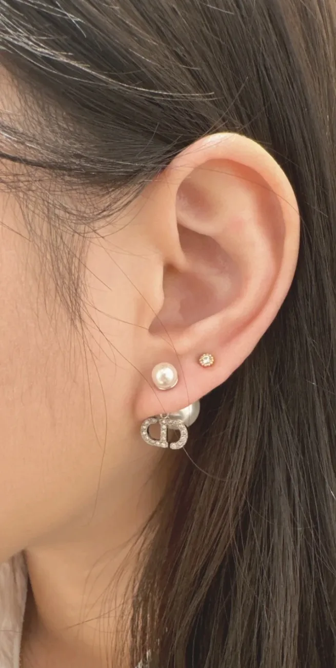Tribales CD Logo Pearl Earrings (Gold-Plated Brass) D14017517 — view 9
