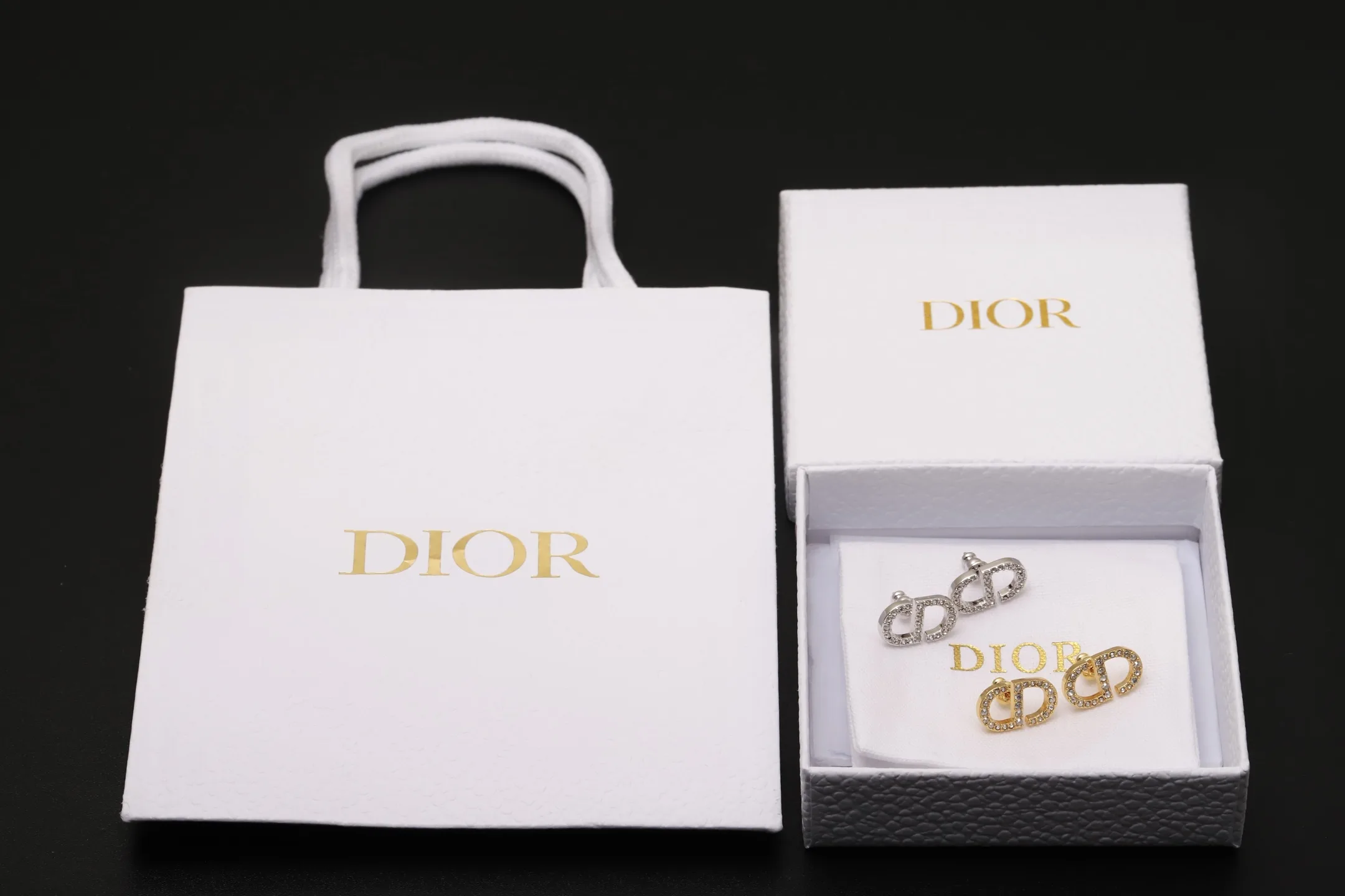 CD Navy Crystal Stud Earrings (Gold-Plated Brass) D13517632 — view 2