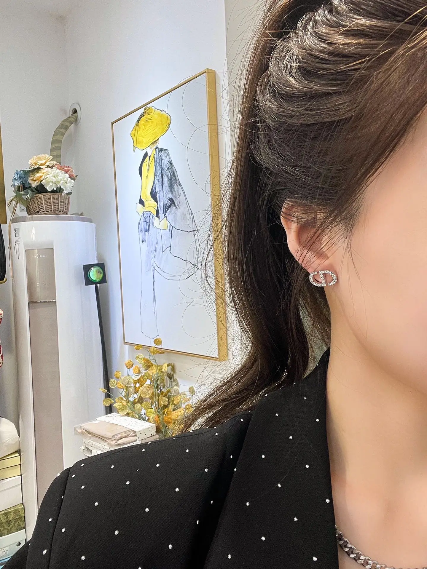 CD Navy Crystal Stud Earrings (Gold-Plated Brass) D13517632 — view 8