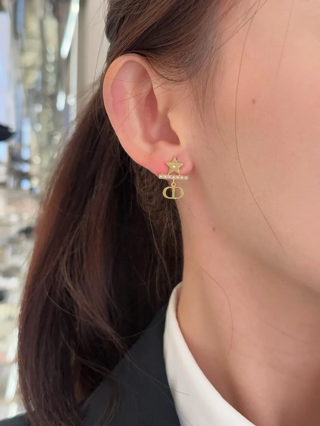 CD Star and Resin Pearl Stud Earrings D13517678 — view 8