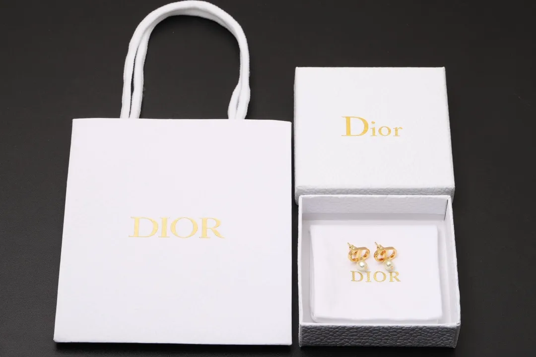 CD Navy Pearl Drop Earrings (Gold-Plated Brass) D13017591 — view 2
