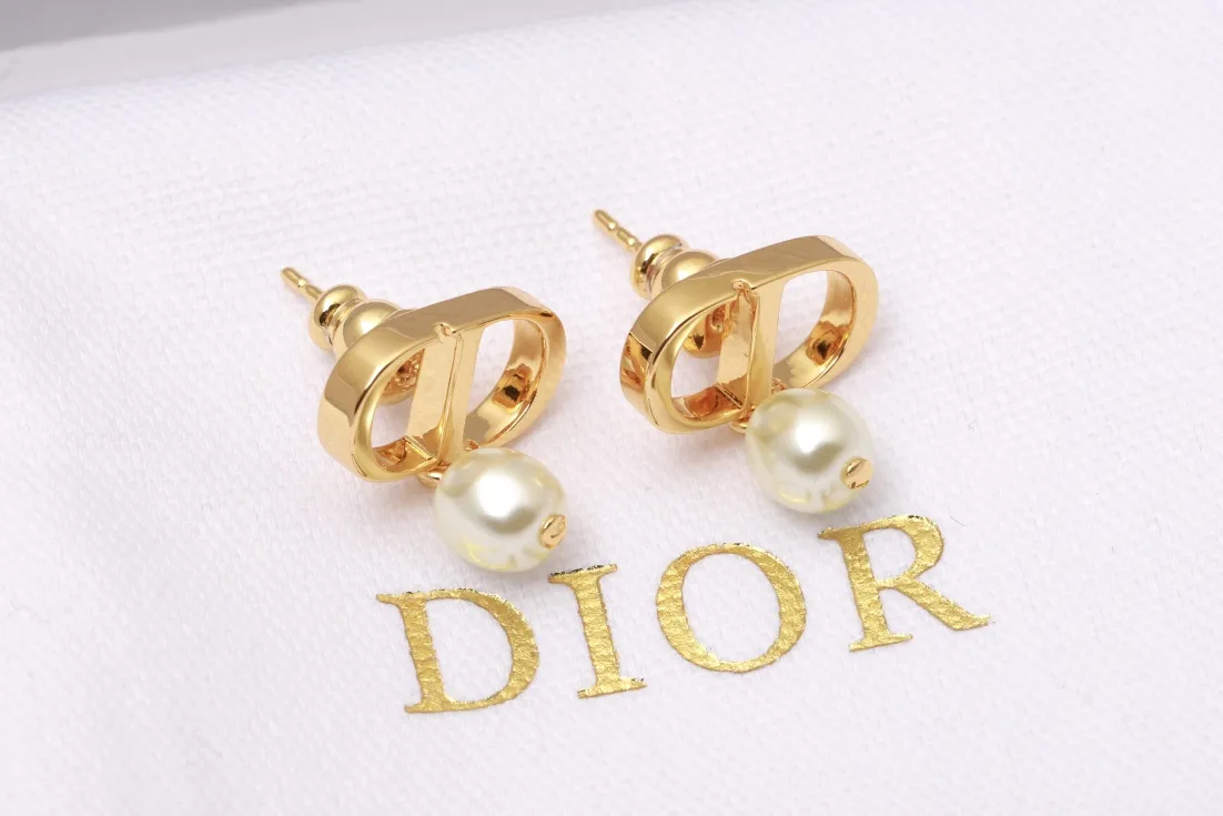 CD Navy Pearl Drop Earrings (Gold-Plated Brass) D13017591 — view 3