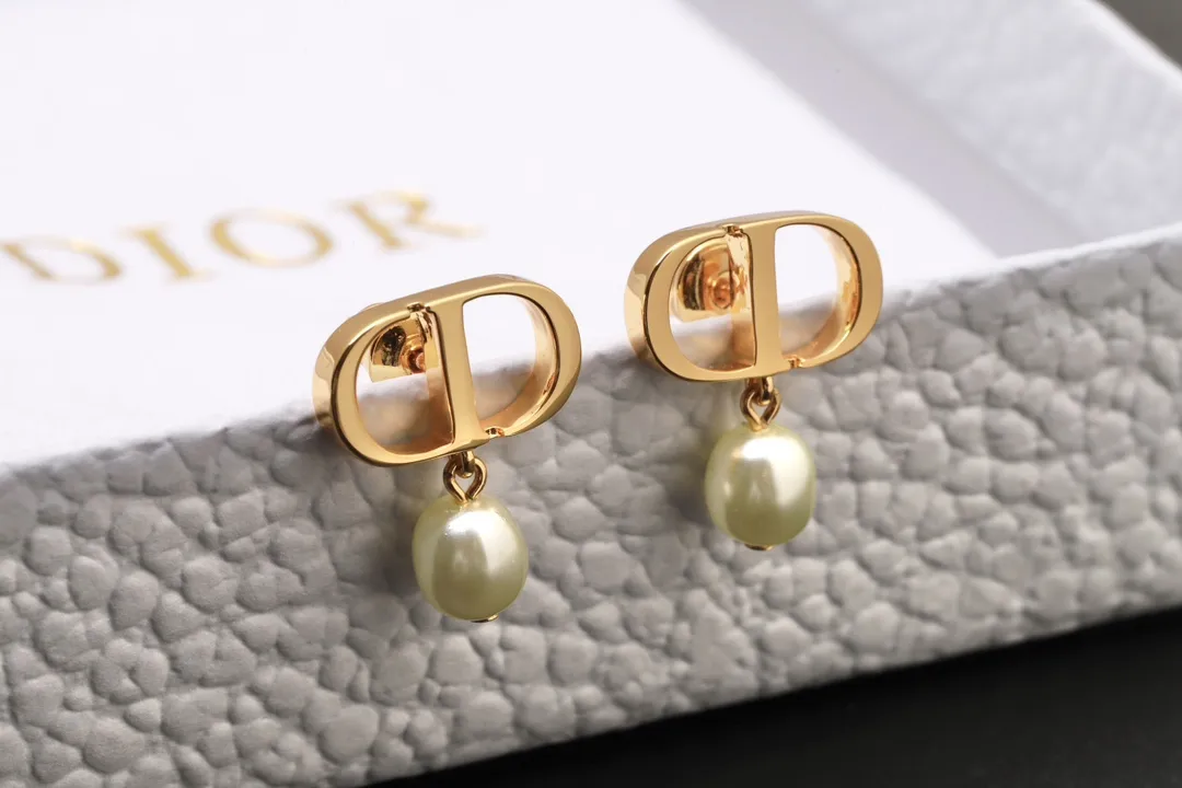 CD Navy Pearl Drop Earrings (Gold-Plated Brass) D13017591 — view 4