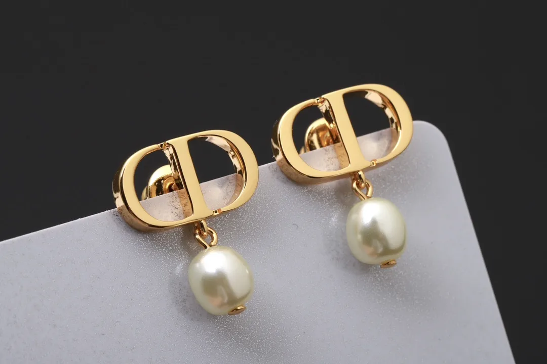 CD Navy Pearl Drop Earrings (Gold-Plated Brass) D13017591 — view 5