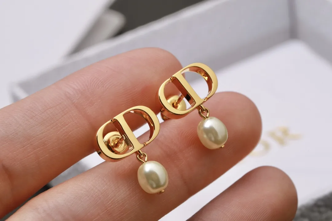 CD Navy Pearl Drop Earrings (Gold-Plated Brass) D13017591 — view 6