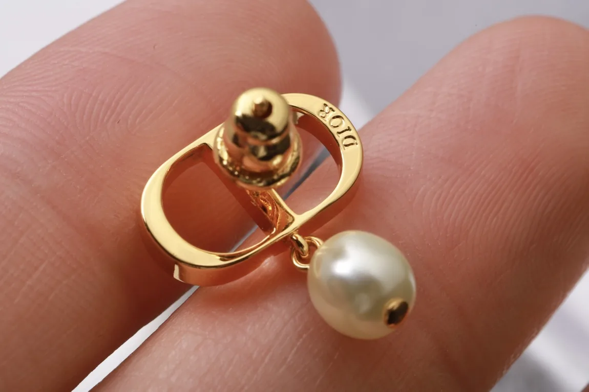 CD Navy Pearl Drop Earrings (Gold-Plated Brass) D13017591 — view 7