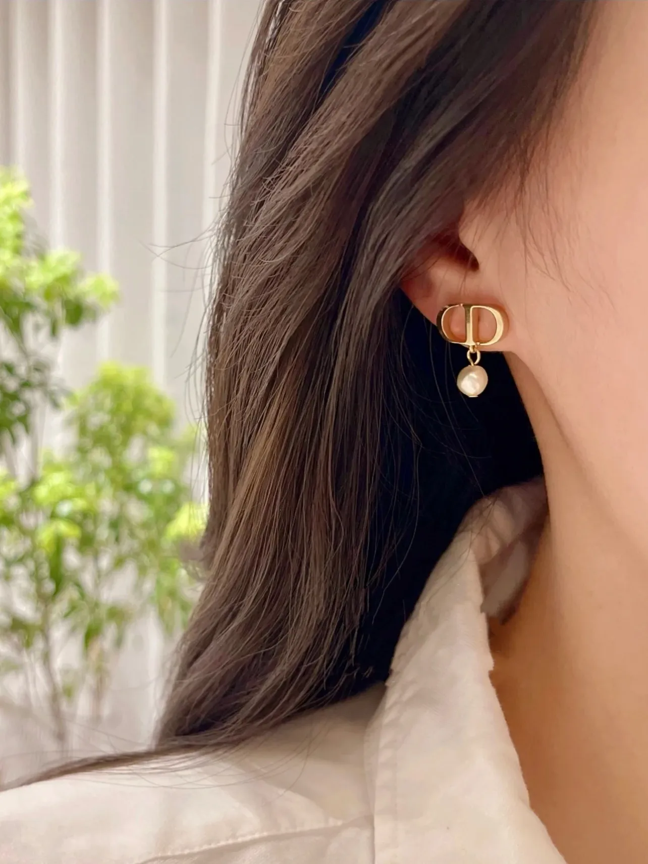 CD Navy Pearl Drop Earrings (Gold-Plated Brass) D13017591 — view 9