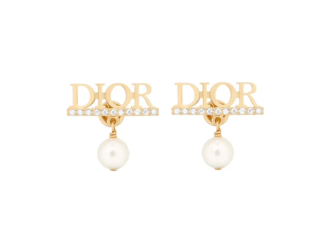 Dior Logo Crystal and Pearl Stud Earrings D11517294