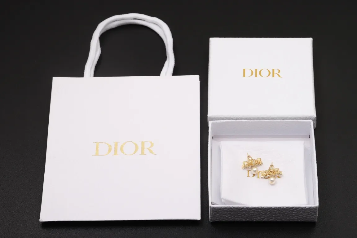 Dior Logo Crystal and Pearl Stud Earrings D11517294 — view 2