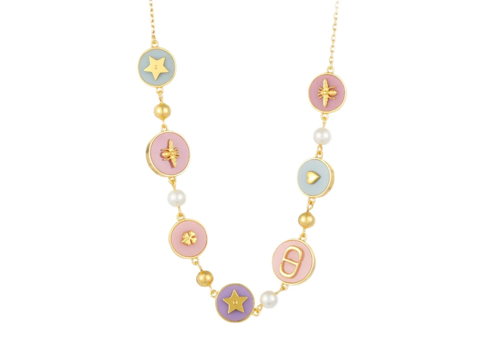Pastel Resin Charm Necklace with Faux Pearls D17517662