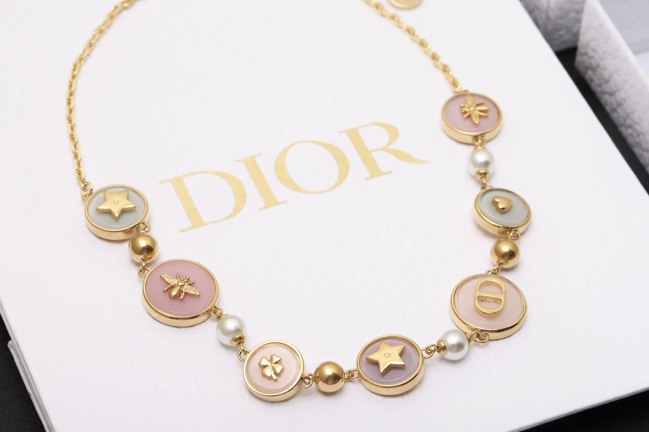 Pastel Resin Charm Necklace with Faux Pearls D17517662 — view 3