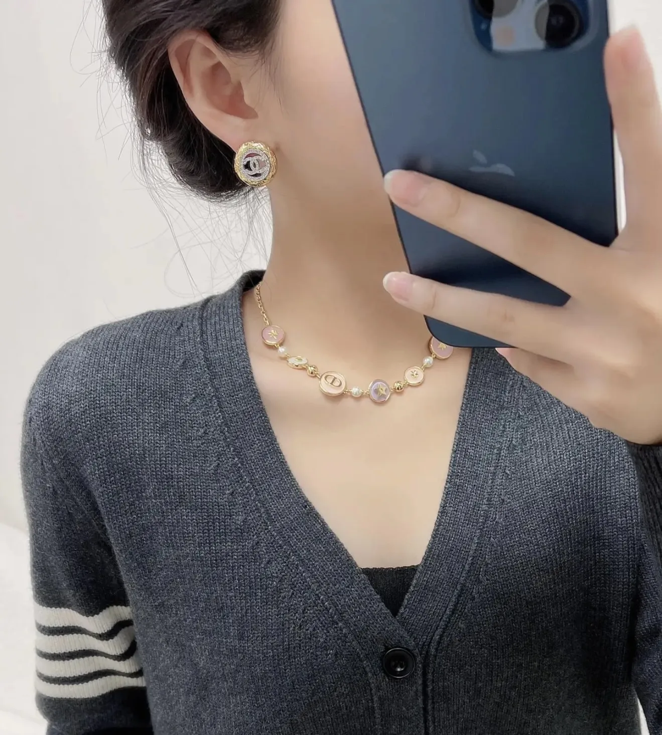 Pastel Resin Charm Necklace with Faux Pearls D17517662 — view 8