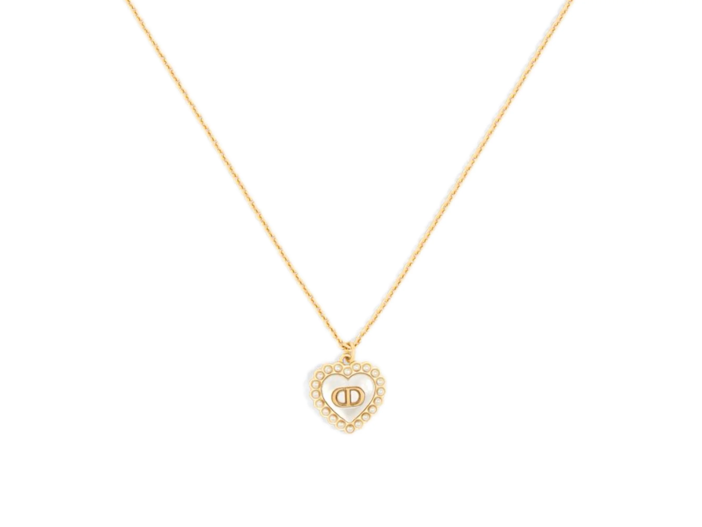 CD Logo Heart Pendant Necklace with Resin Pearls D14017346