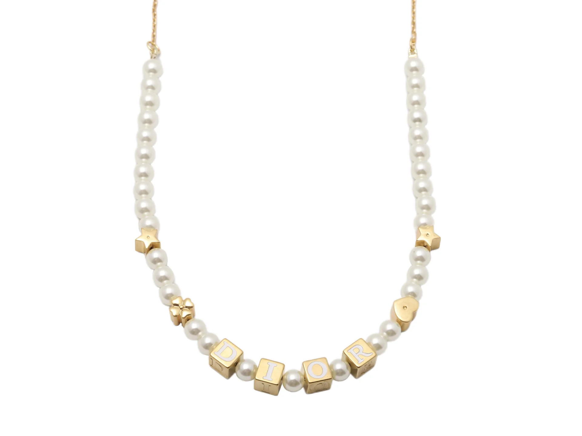 Dior Logo Cube and Faux Pearl Necklace D16017248
