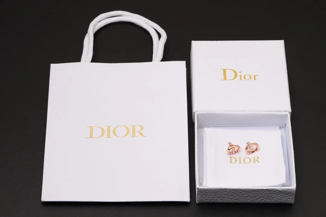 CD Navy Stud Earrings (Gold-Plated Brass) D13017592 — view 2