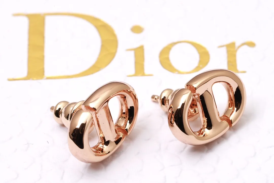 CD Navy Stud Earrings (Gold-Plated Brass) D13017592 — view 3