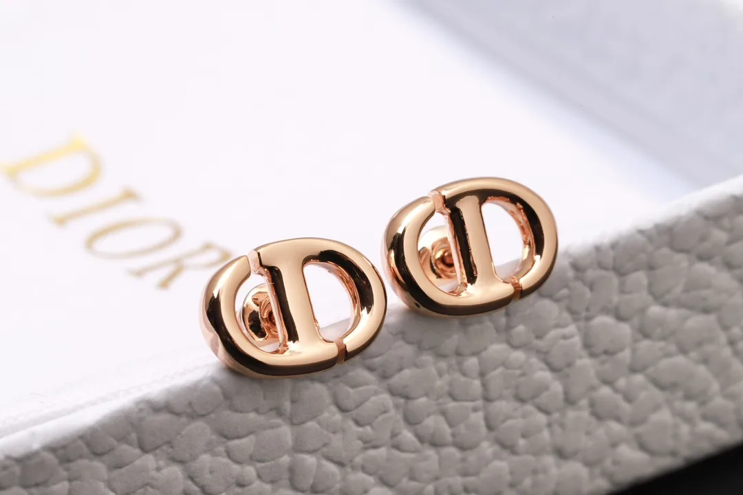 CD Navy Stud Earrings (Gold-Plated Brass) D13017592 — view 4